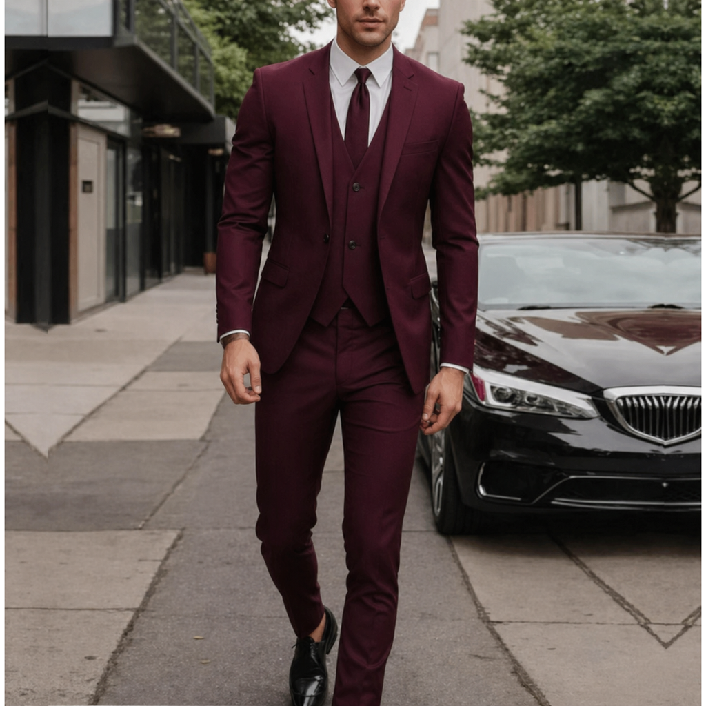 Men's Three Piece Dress Suit with Slim Fit Single Breasted Blazer and Matching Waistcoat - Image 5