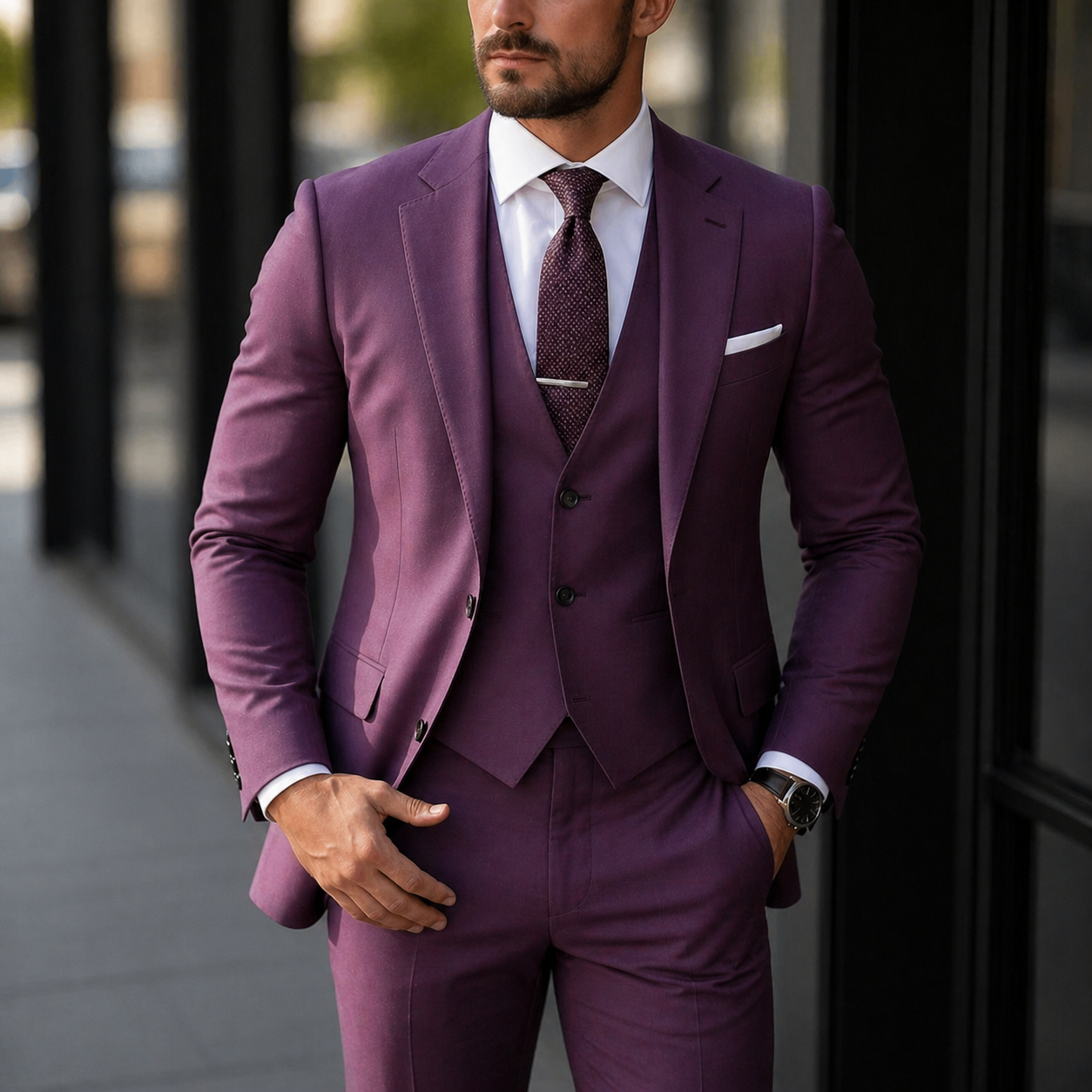 Men's Three Piece Dress Suit with Slim Fit Single Breasted Blazer and Matching Waistcoat - Image 6