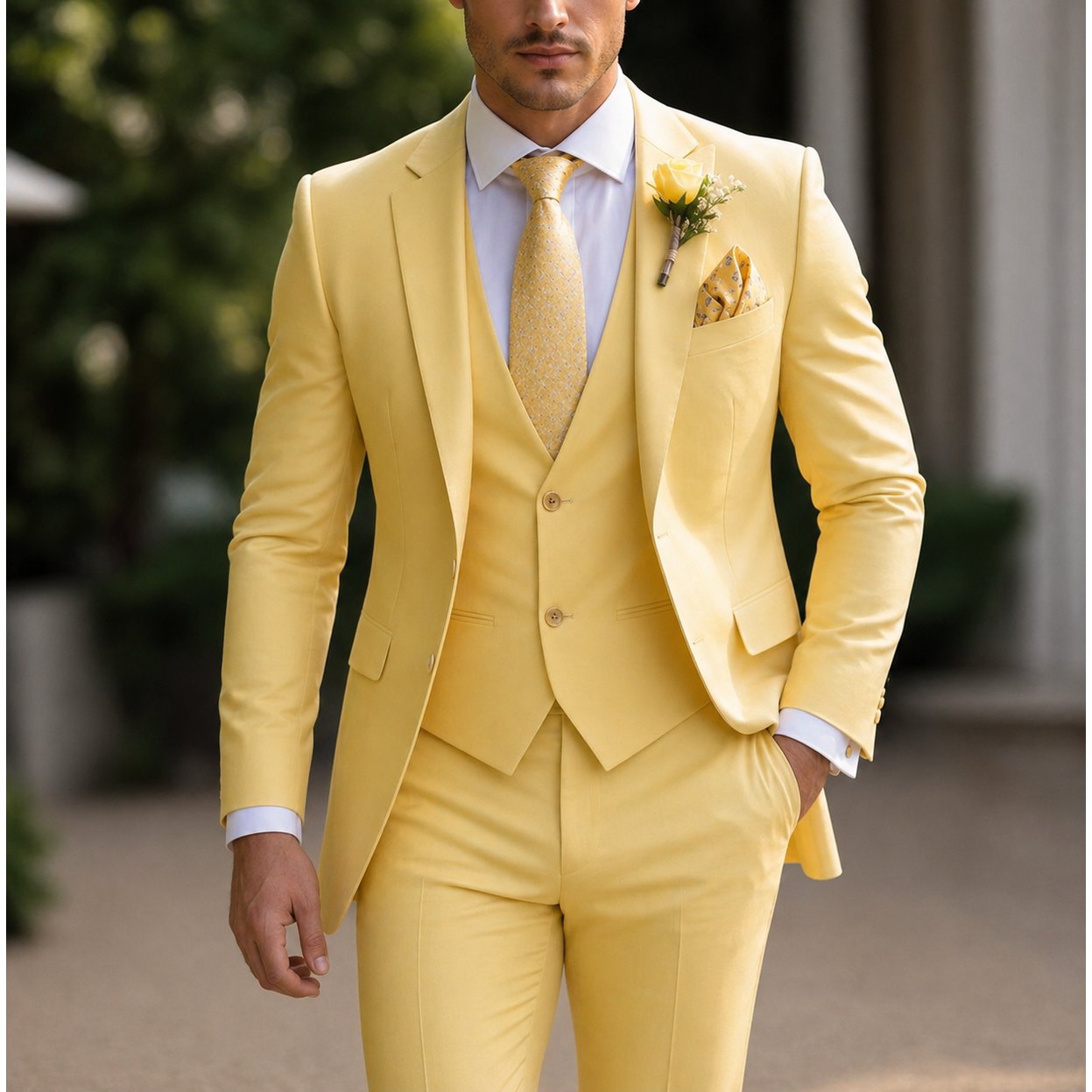 Men's Three Piece Dress Suit with Slim Fit Single Breasted Blazer and Matching Waistcoat - Image 9