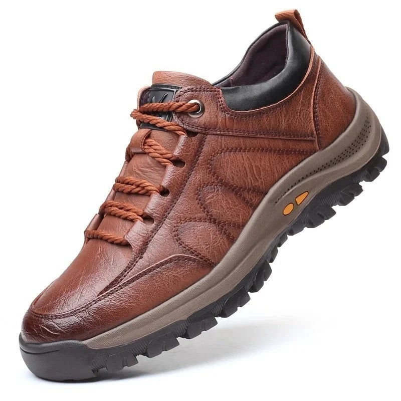 Men's Walking Shoes with Textured Leather and Lugged Rubber Sole - Image 2