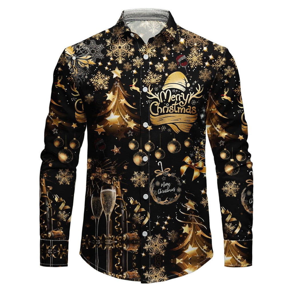 Men's White Button Up Christmas Shirt with Holiday Print and Spread Collar - Image 1