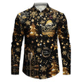 Men's White Button Up Christmas Shirt with Holiday Print and Spread Collar - Image 1