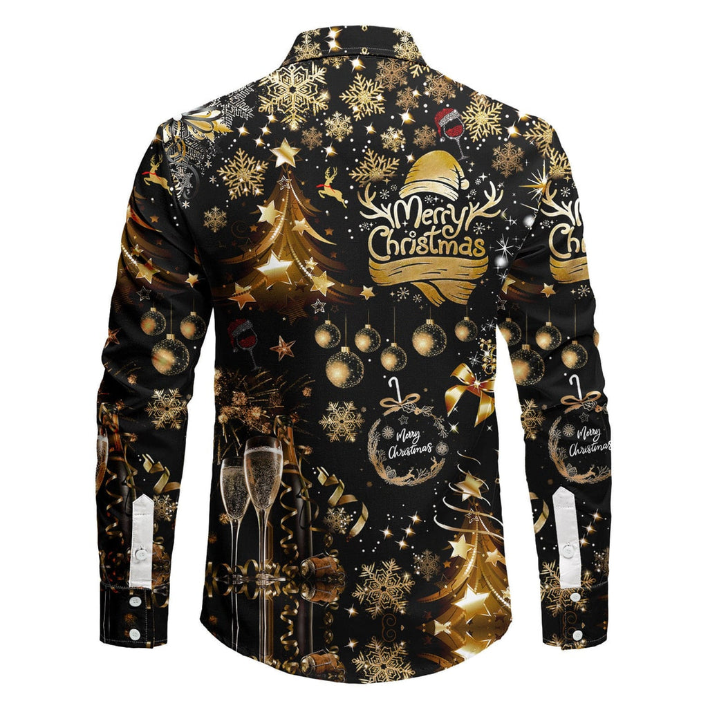 Men's White Button Up Christmas Shirt with Holiday Print and Spread Collar - Image 2