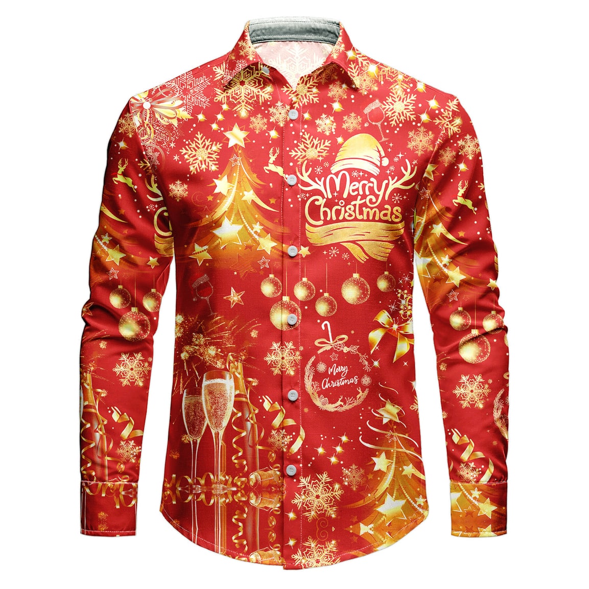 Men's White Button Up Christmas Shirt with Holiday Print and Spread Collar - Image 3