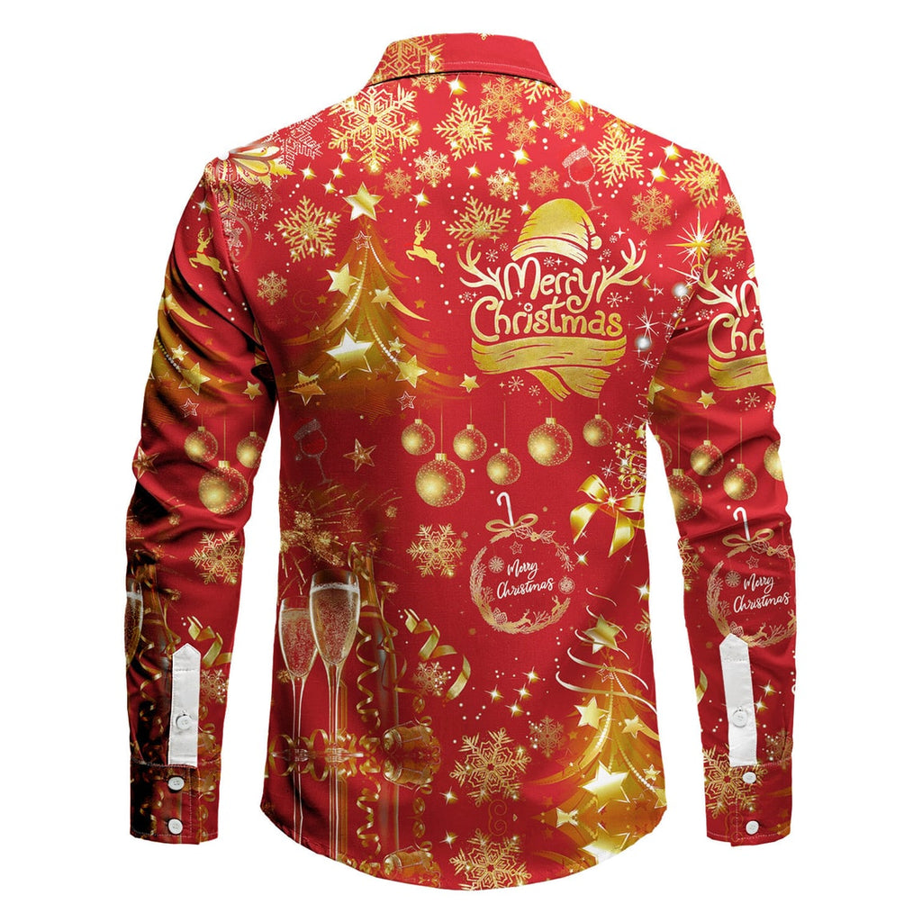 Men's White Button Up Christmas Shirt with Holiday Print and Spread Collar - Image 4