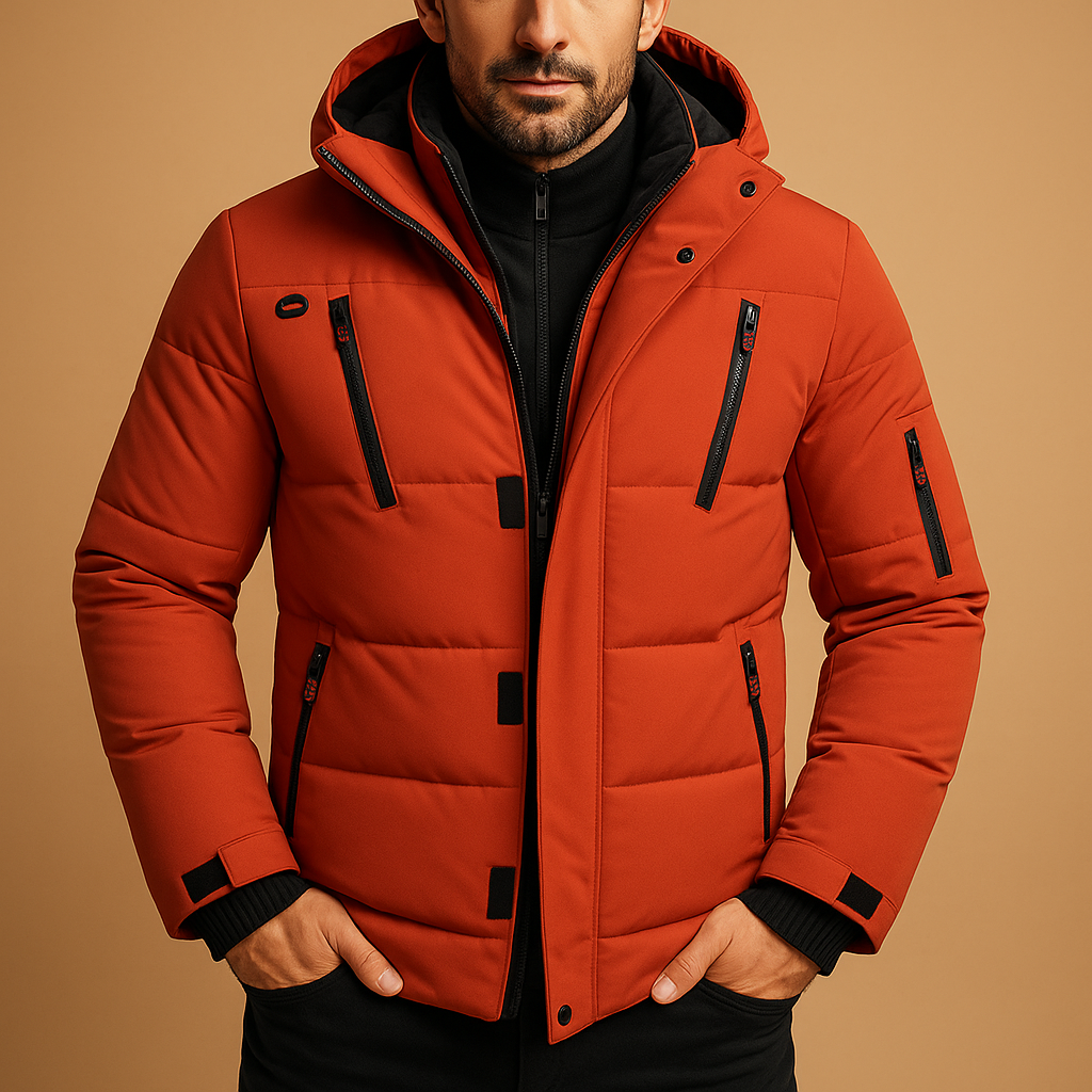 Men's Winter Jacket Hooded Puffer with Quilted Design and Multiple Zip Pockets - Image 4