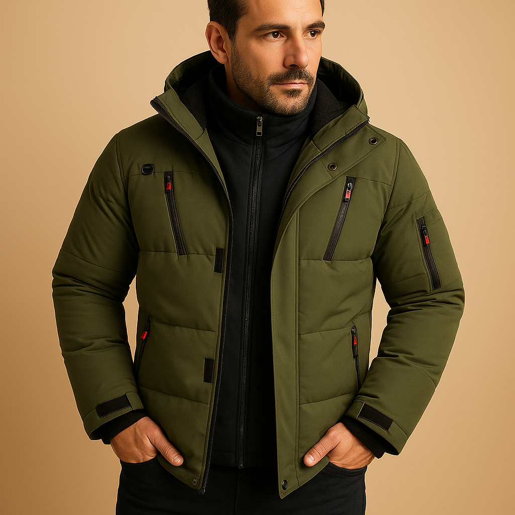 Men's Winter Jacket Hooded Puffer with Quilted Design and Multiple Zip Pockets - Image 5