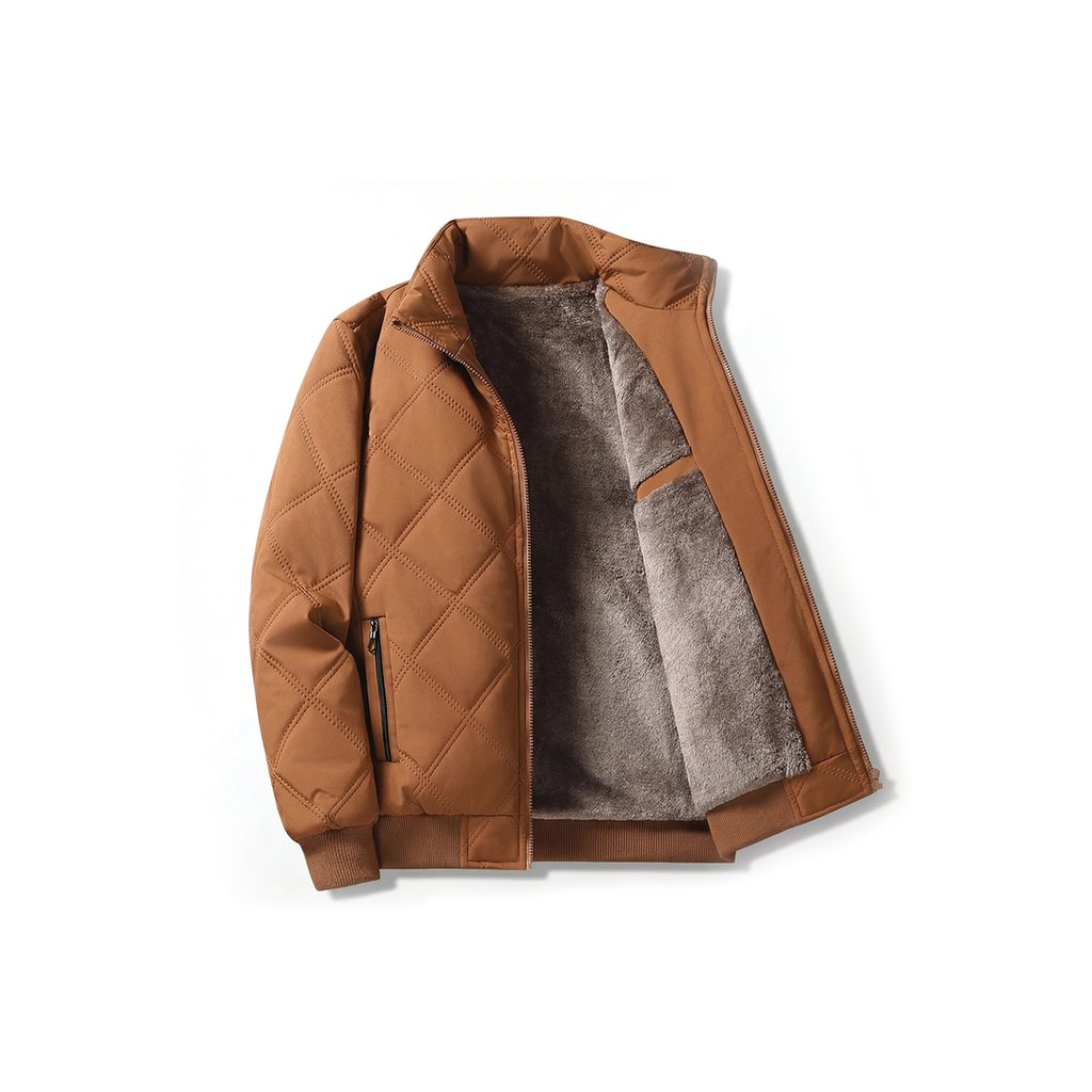 Men's Winter Jacket with Diamond-Quilted Shell and Fleece Lining Stand Collar - Image 1