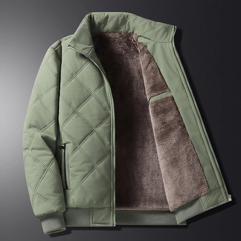 Men's Winter Jacket with Diamond-Quilted Shell and Fleece Lining Stand Collar - Image 11