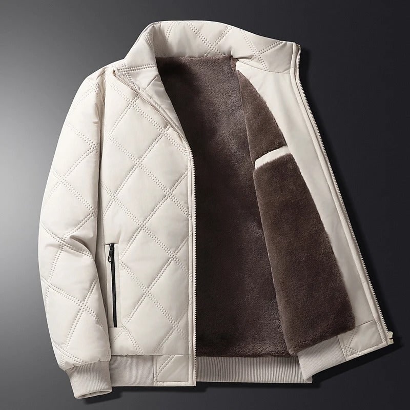Men's Winter Jacket with Diamond-Quilted Shell and Fleece Lining Stand Collar - Image 12