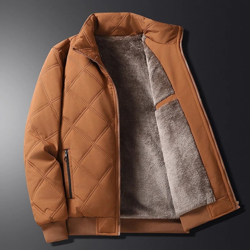 Men's Winter Jacket with Diamond-Quilted Shell and Fleece Lining Stand Collar - Image 2