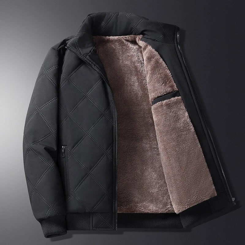 Men's Winter Jacket with Diamond-Quilted Shell and Fleece Lining Stand Collar - Image 3