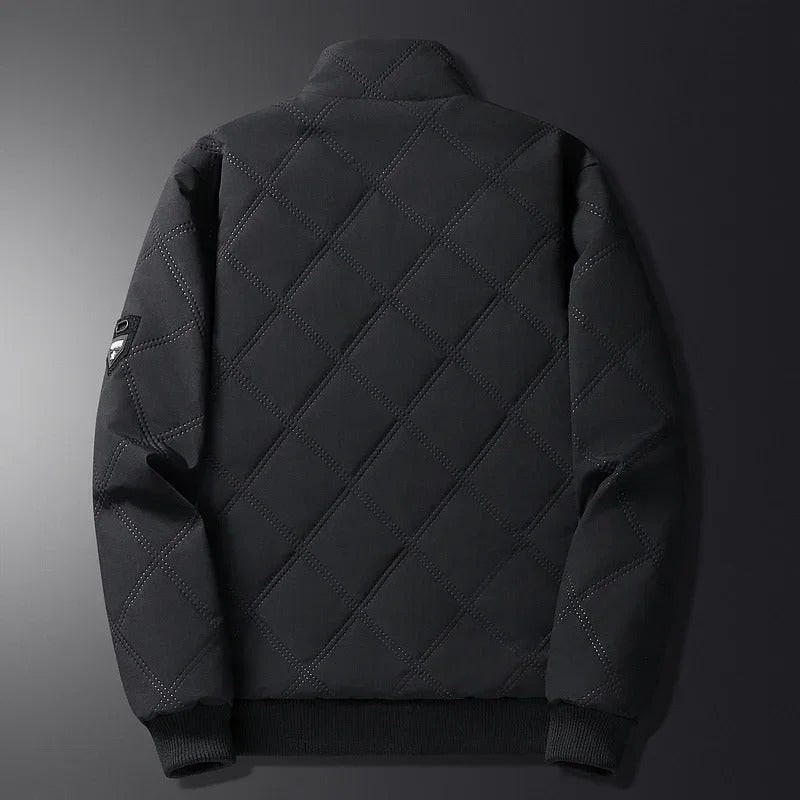 Men's Winter Jacket with Diamond-Quilted Shell and Fleece Lining Stand Collar - Image 4
