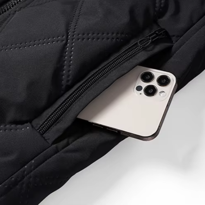 Men's Winter Jacket with Diamond-Quilted Shell and Fleece Lining Stand Collar - Image 8