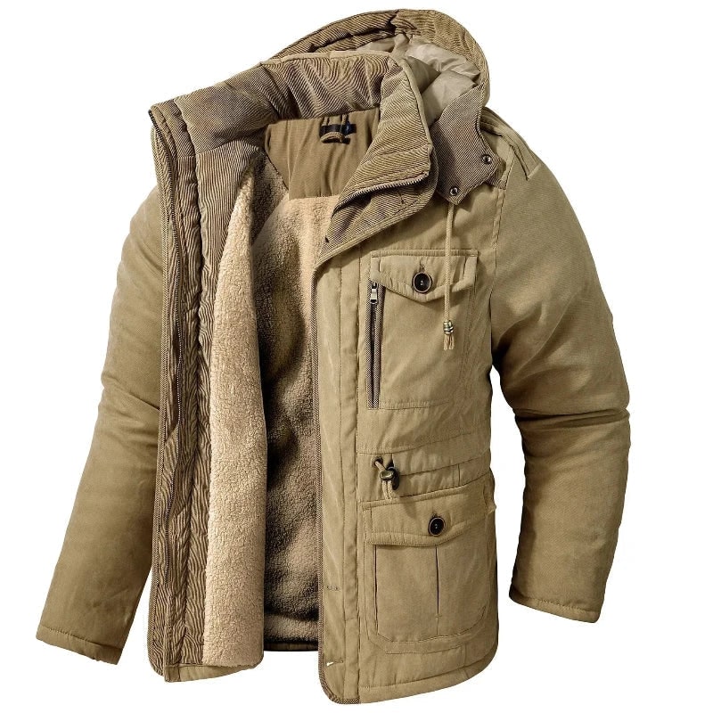 Men's Winter Jacket with Fleece Lining Detachable Hood and Canvas Shell - Image 1