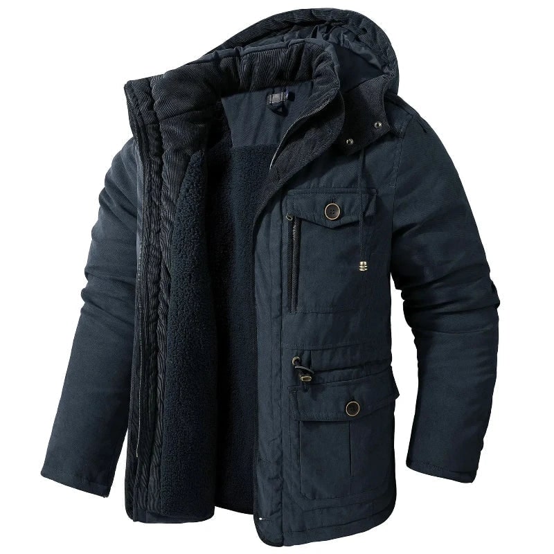 Men's Winter Jacket with Fleece Lining Detachable Hood and Canvas Shell - Image 2