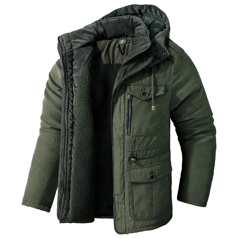 Men's Winter Jacket with Fleece Lining Detachable Hood and Canvas Shell - Image 3