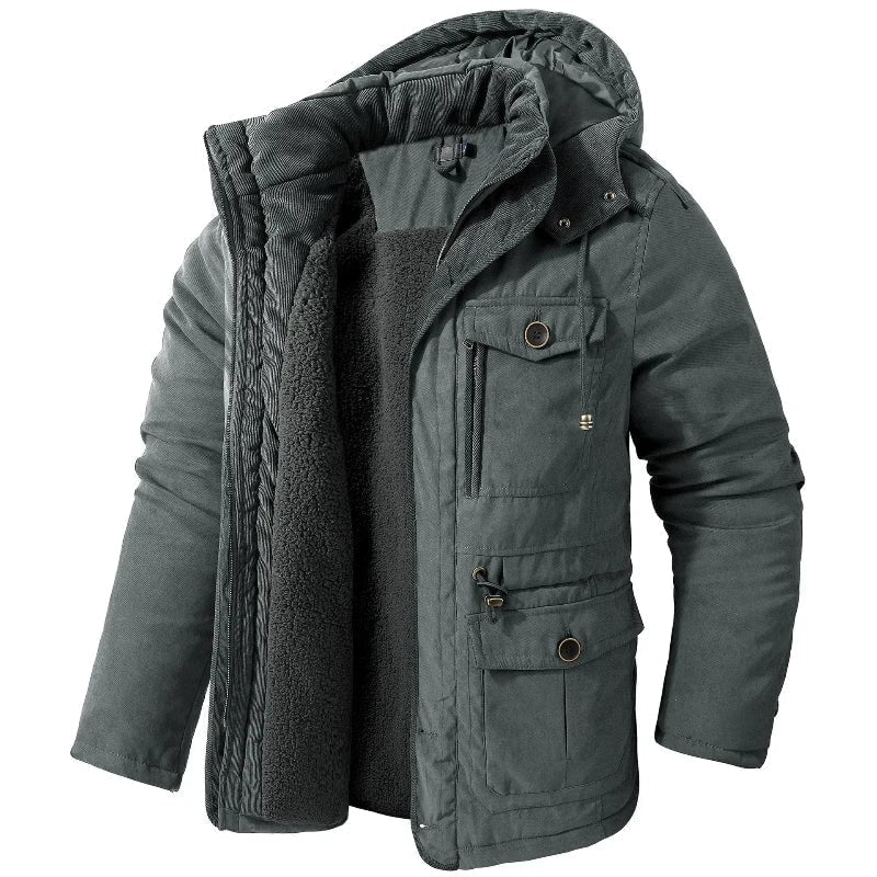 Men's Winter Jacket with Fleece Lining Detachable Hood and Canvas Shell - Image 4
