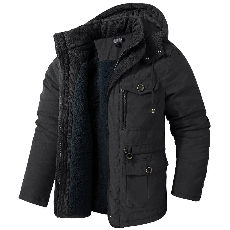 Men's Winter Jacket with Fleece Lining Detachable Hood and Canvas Shell - Image 5