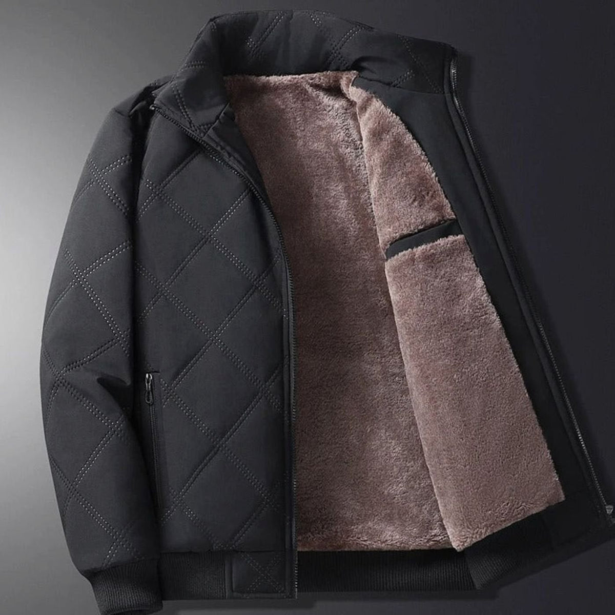 Men's Winter Jacket with Quilted Bomber Shell and Plush Fleece Lining - Image 3