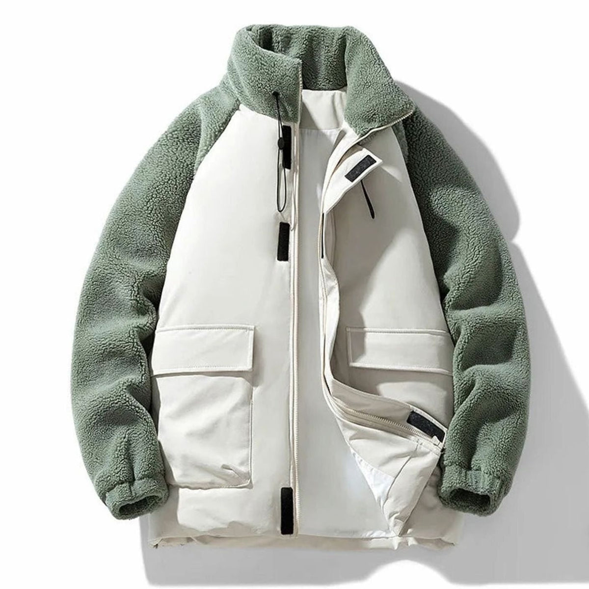Men's Winter Jacket with Sherpa Fleece Sleeves and Color-Block Design - Image 2