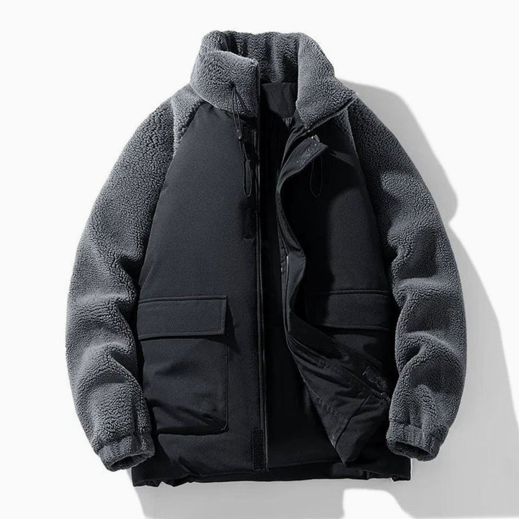 Men's Winter Jacket with Sherpa Fleece Sleeves and Color-Block Design - Image 3