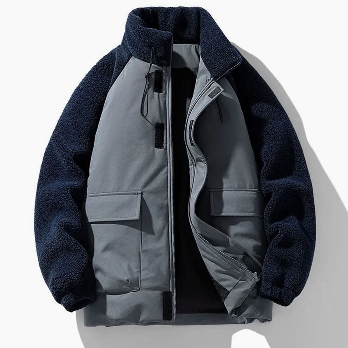 Men's Winter Jacket with Sherpa Fleece Sleeves and Color-Block Design - Image 4