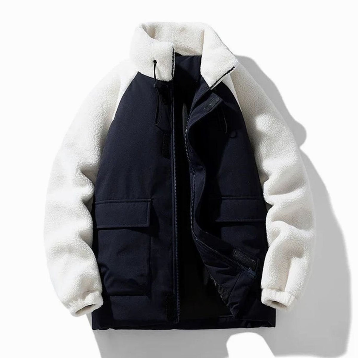 Men's Winter Jacket with Sherpa Fleece Sleeves and Color-Block Design - Image 5