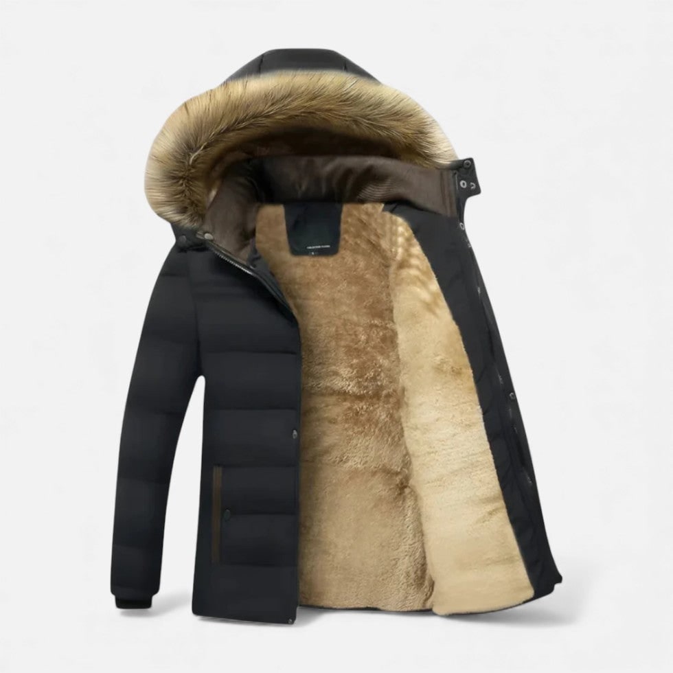 Men's Winter Jackets with Fleece Lining Faux Fur Hood and Puffer Quilting - Image 2