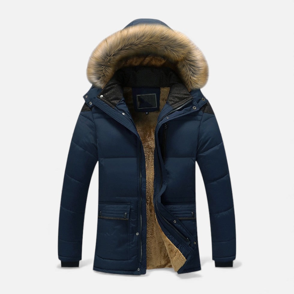 Men's Winter Jackets with Fleece Lining Faux Fur Hood and Puffer Quilting - Image 3
