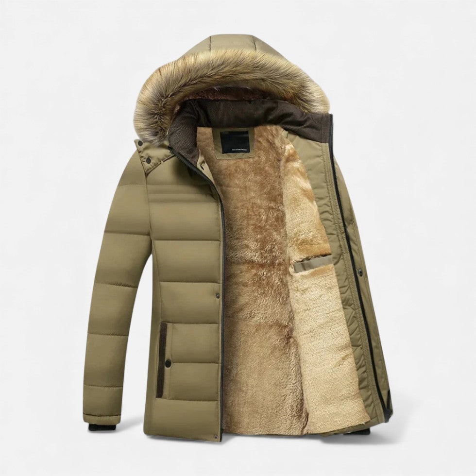Men's Winter Jackets with Fleece Lining Faux Fur Hood and Puffer Quilting - Image 5