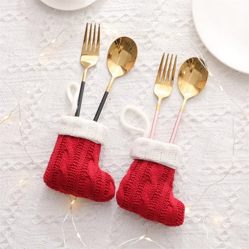 Mini Christmas Stockings with Cable Knit and Hanging Loop for Ornaments and Cutlery - Image 2