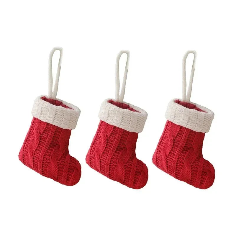 Mini Christmas Stockings with Cable Knit and Hanging Loop for Ornaments and Cutlery - Image 4