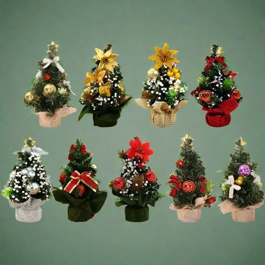 Mini Christmas Tree Tabletop Artificial with Decorative Poinsettia Baubles and Snow Beads - Image 1