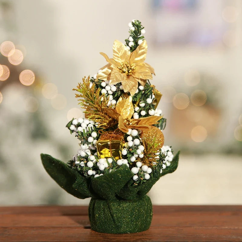 Mini Christmas Tree Tabletop Artificial with Decorative Poinsettia Baubles and Snow Beads - Image 11
