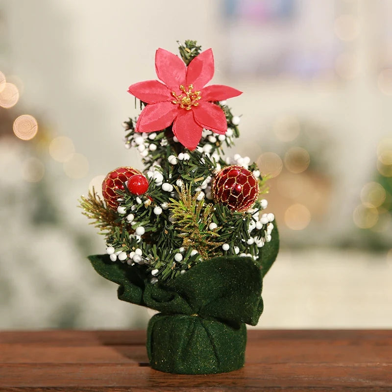 Mini Christmas Tree Tabletop Artificial with Decorative Poinsettia Baubles and Snow Beads - Image 12