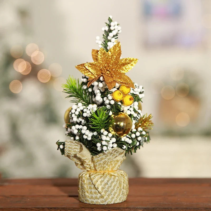 Mini Christmas Tree Tabletop Artificial with Decorative Poinsettia Baubles and Snow Beads - Image 4