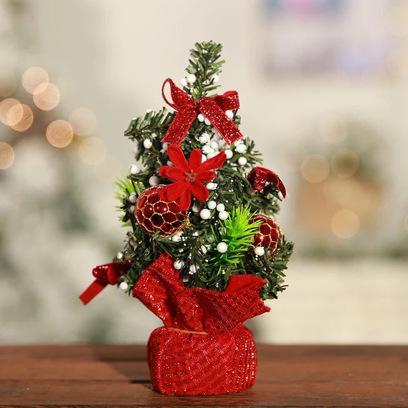 Mini Christmas Tree Tabletop Artificial with Decorative Poinsettia Baubles and Snow Beads - Image 5