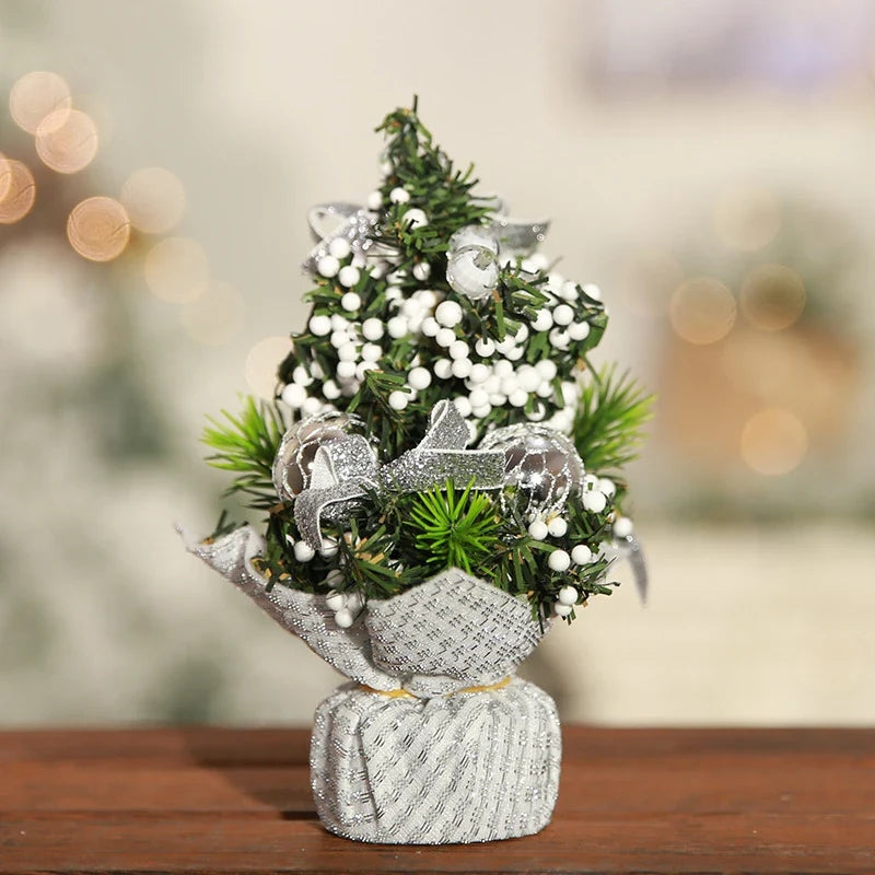 Mini Christmas Tree Tabletop Artificial with Decorative Poinsettia Baubles and Snow Beads - Image 6
