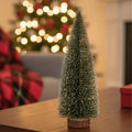 Mini Christmas Trees Bottle Brush with Frosted Snow Tips and Wooden Base - Image 1
