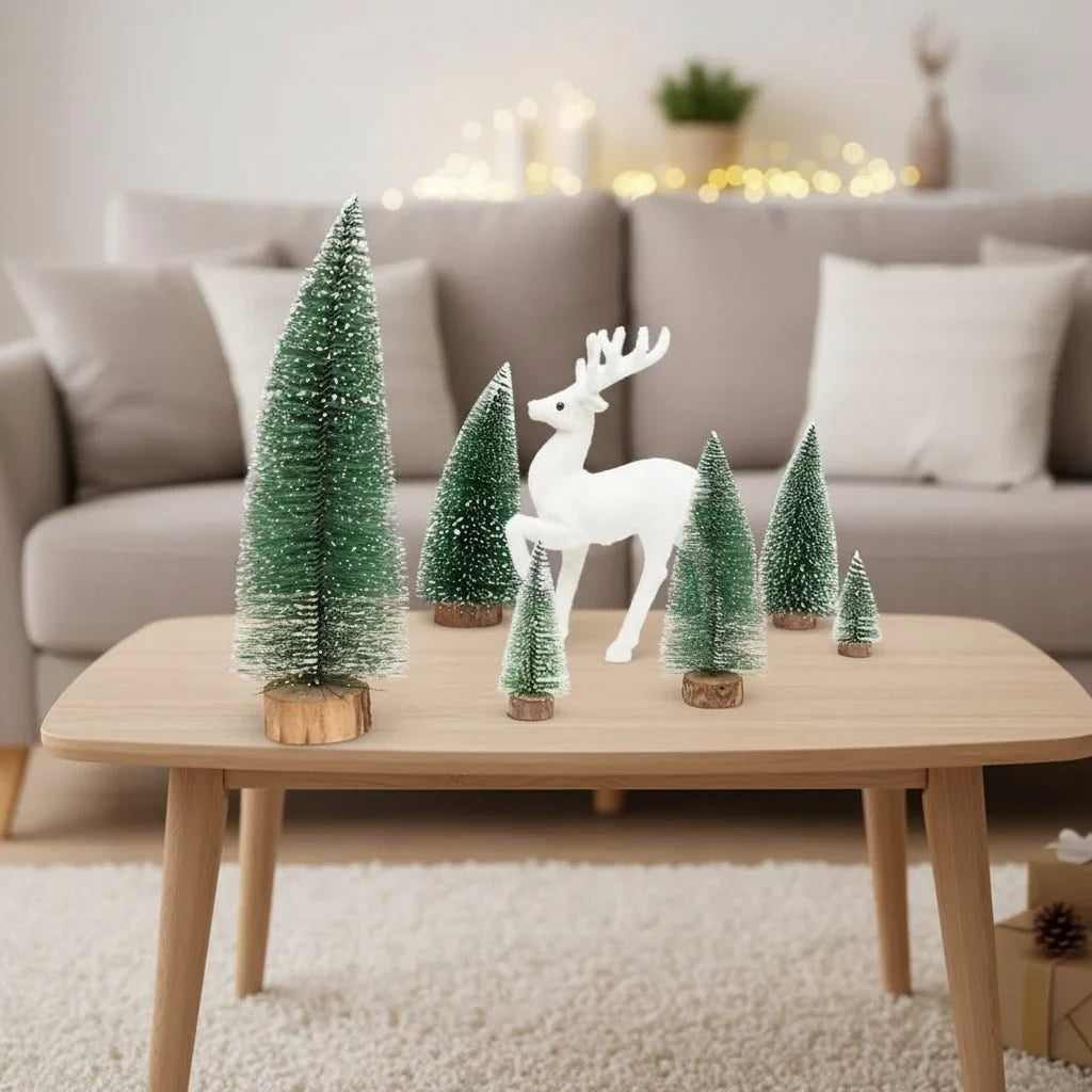 Mini Christmas Trees Bottle Brush with Frosted Snow Tips and Wooden Base - Image 4