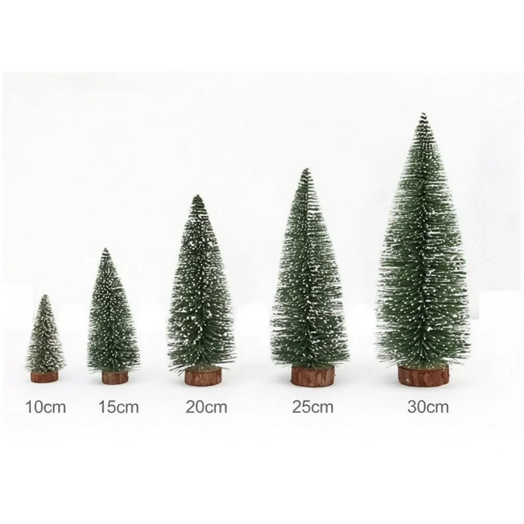 Mini Christmas Trees Bottle Brush with Frosted Snow Tips and Wooden Base - Image 6