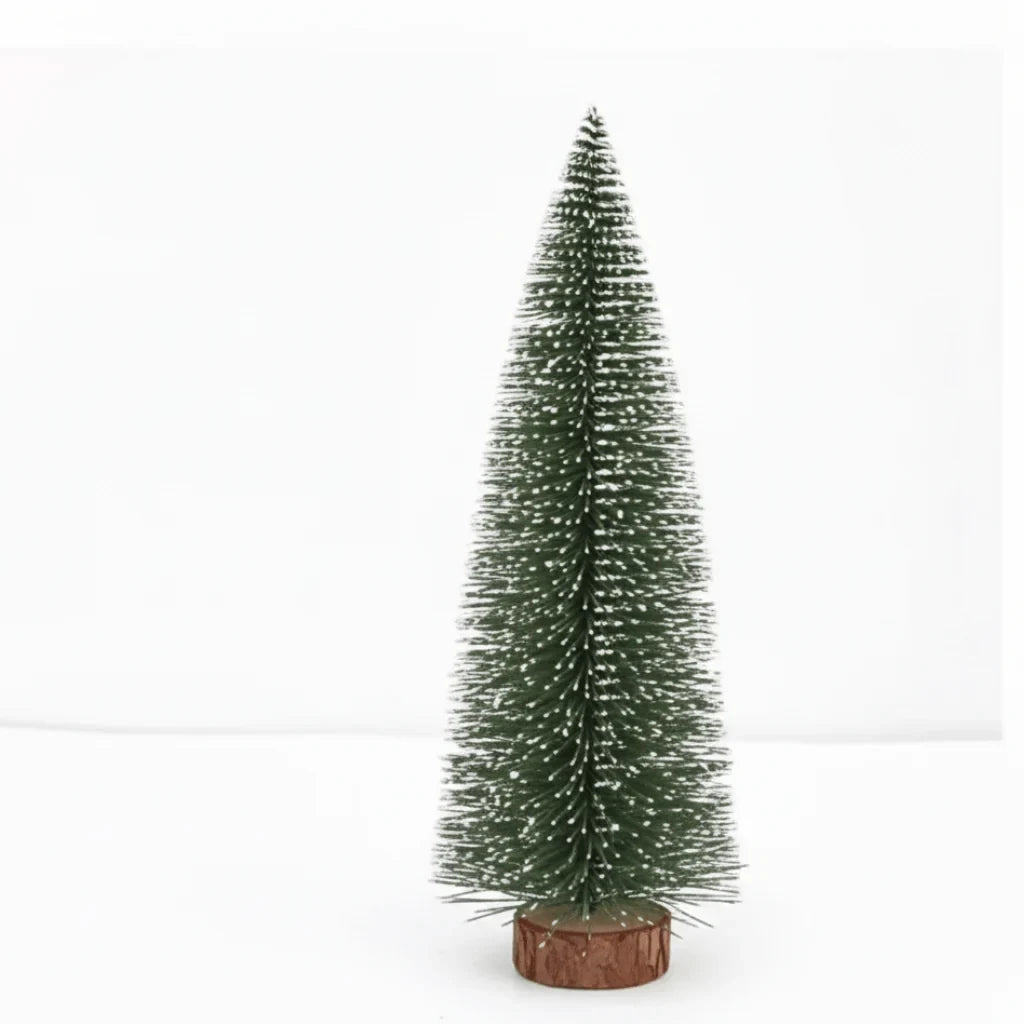 Mini Christmas Trees Bottle Brush with Frosted Snow Tips and Wooden Base - Image 7