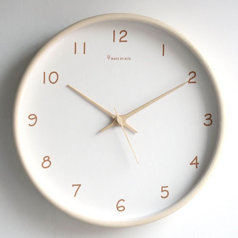Minimalist Analog Wooden Wall Clock Silent Round Solid Wood 10 Inch - Image 1