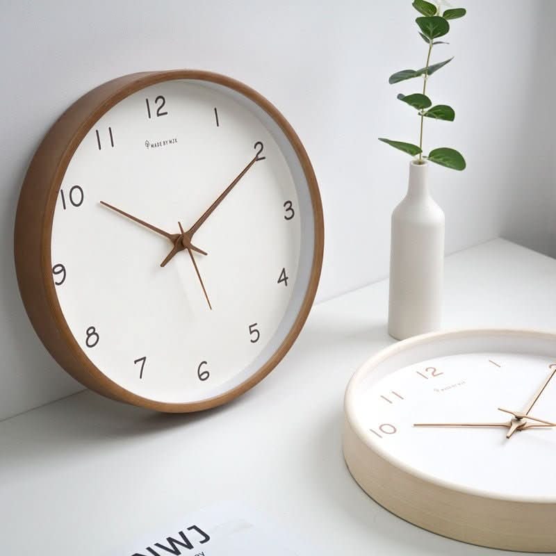 Minimalist Analog Wooden Wall Clock Silent Round Solid Wood 10 Inch - Image 2