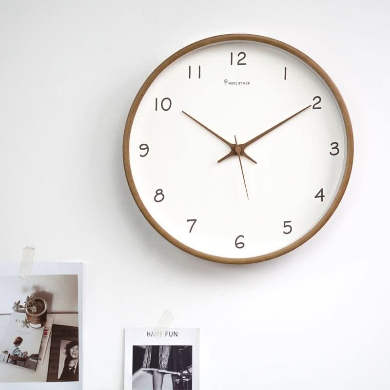 Minimalist Analog Wooden Wall Clock Silent Round Solid Wood 10 Inch - Image 5