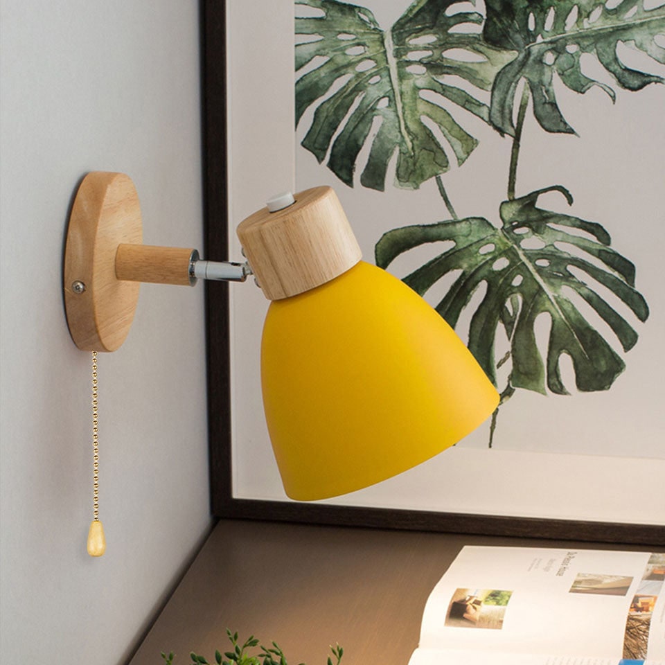 Modern Wall Sconce Mounted Light Fixture Adjustable Wood Pull Chain With Switch - Image 1