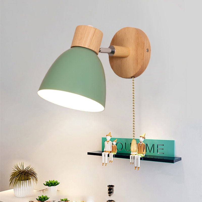 Modern Wall Sconce Mounted Light Fixture Adjustable Wood Pull Chain With Switch - Image 3