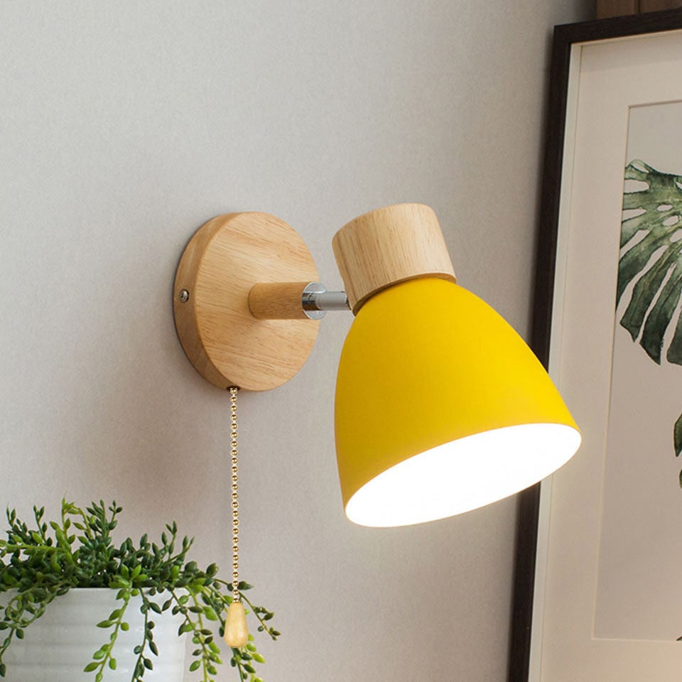Modern Wall Sconce Mounted Light Fixture Adjustable Wood Pull Chain With Switch - Image 4