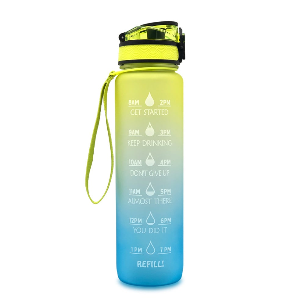 Motivational Sports Water Bottle with Fruit Infuser Time Markers and Flip-Top Lid 32 Oz - Image 1